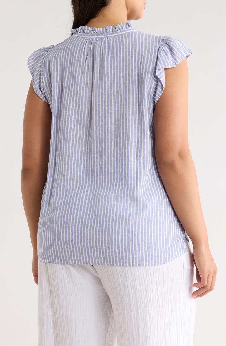 Caslon<sup>®</sup> Stripe Flutter Sleeve Top, Alternate, color, Blue- Ivory Penny Stripe