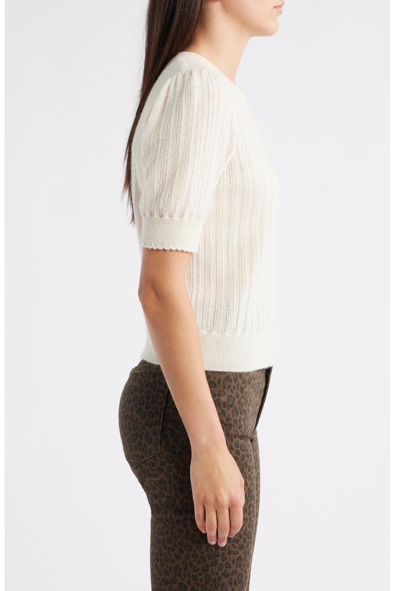 The Ladder Pointelle Short Sleeve Cashmere Sweater, Alternate, color, CREAM