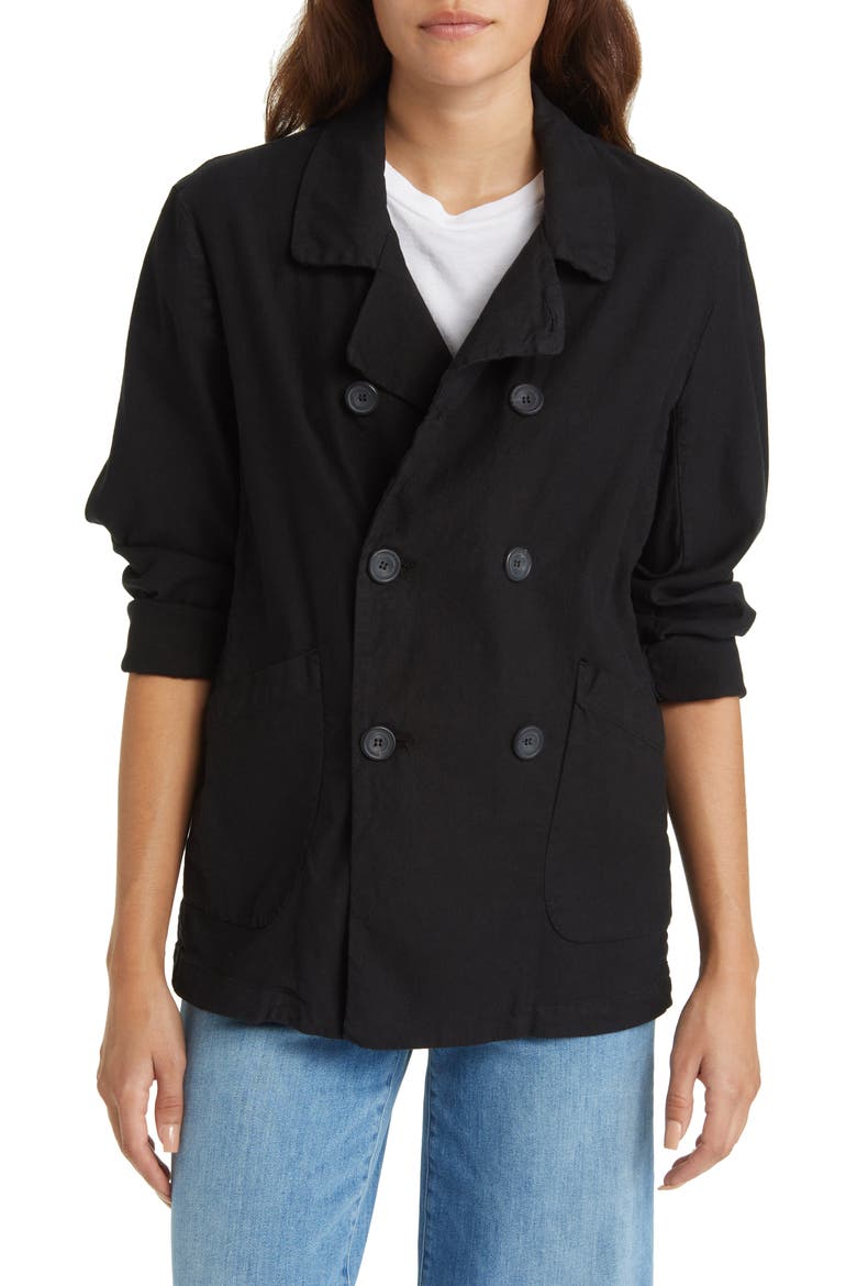 Double Breasted Cotton Blend Peacoat, Alternate, color, BLACK