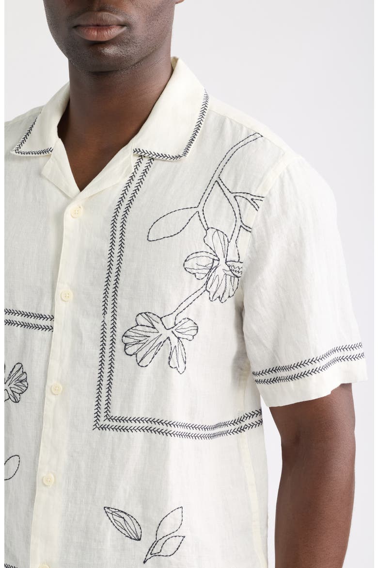 Didcot Grid Flower Linen Camp Shirt, Alternate, color, ECRU / NAVY