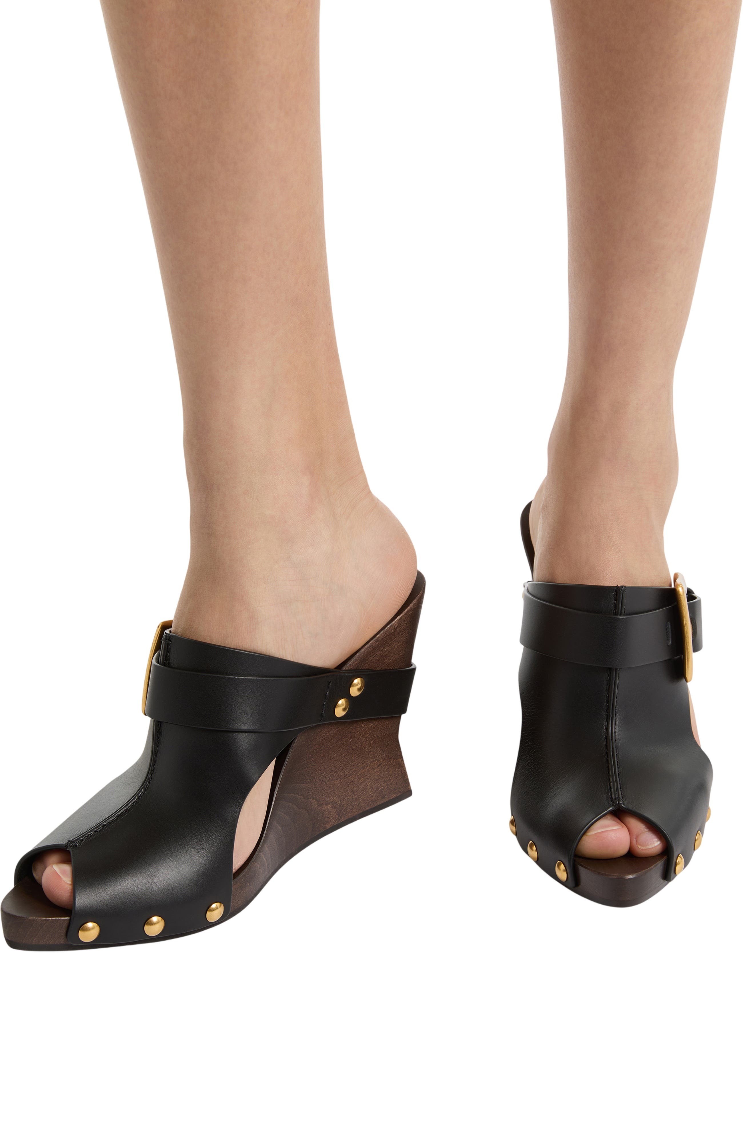 Balmain Anthem Wedge smooth leather mules, Alternate, color, 