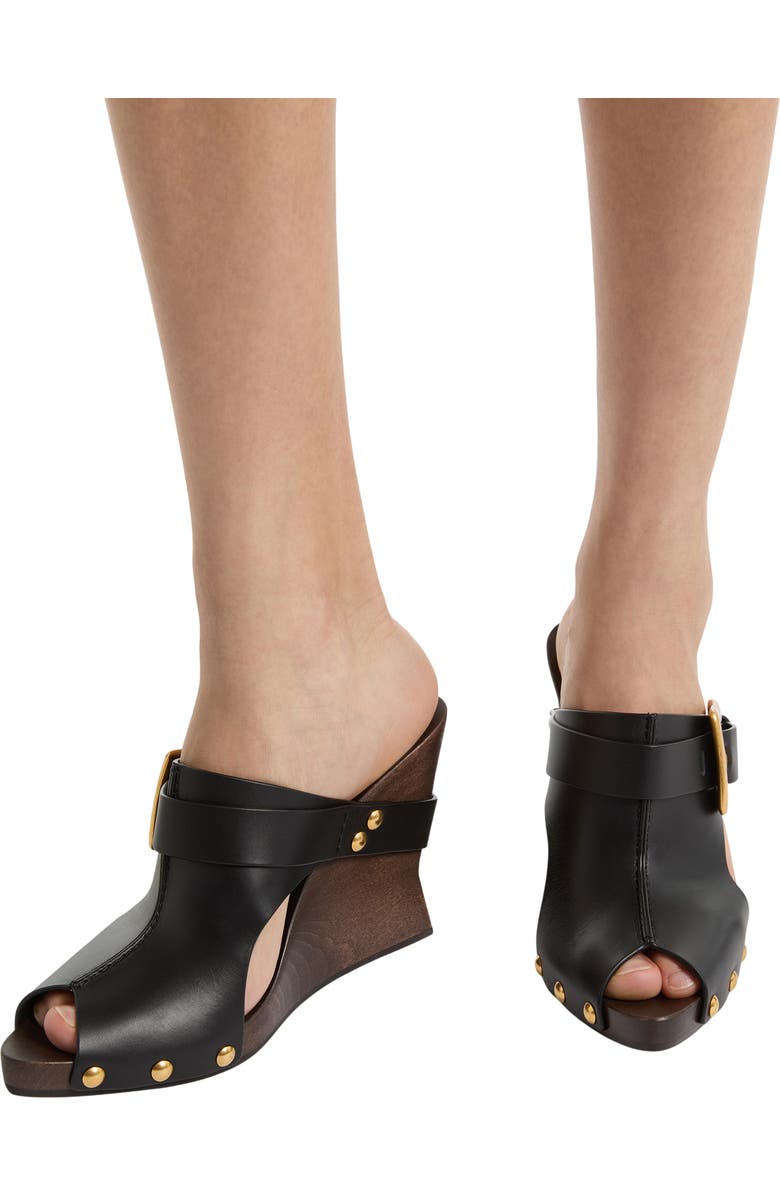 Balmain Anthem Wedge smooth leather mules, Alternate, color,