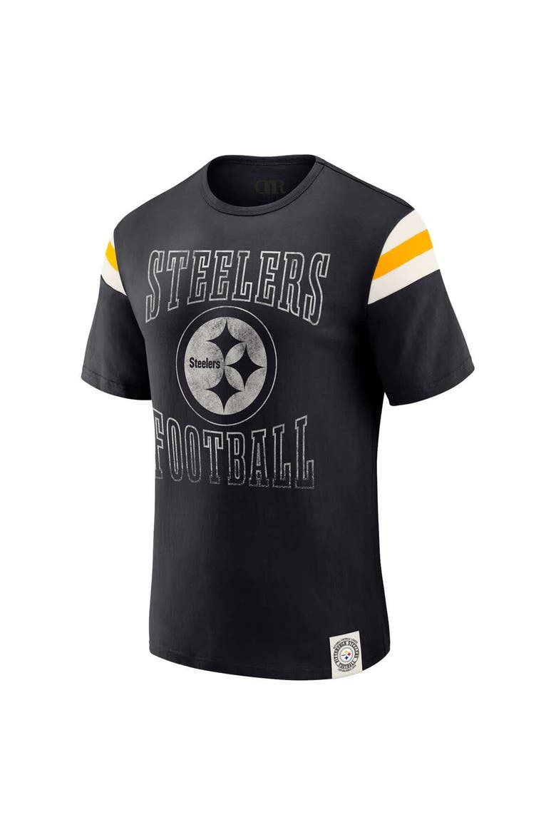 Men's Darius Rucker Collection by Fanatics  Black Pittsburgh Steelers Football Stripe Sleeve T-Shirt, Alternate, color, Black