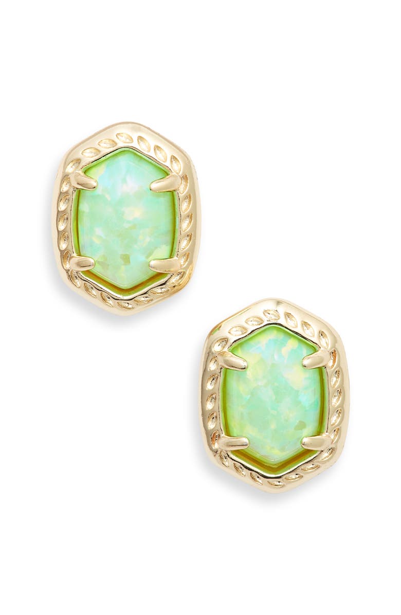 Kendra Scott Daphne Stud Earrings, Main, color, Gold Bright Green Kyocera Opal