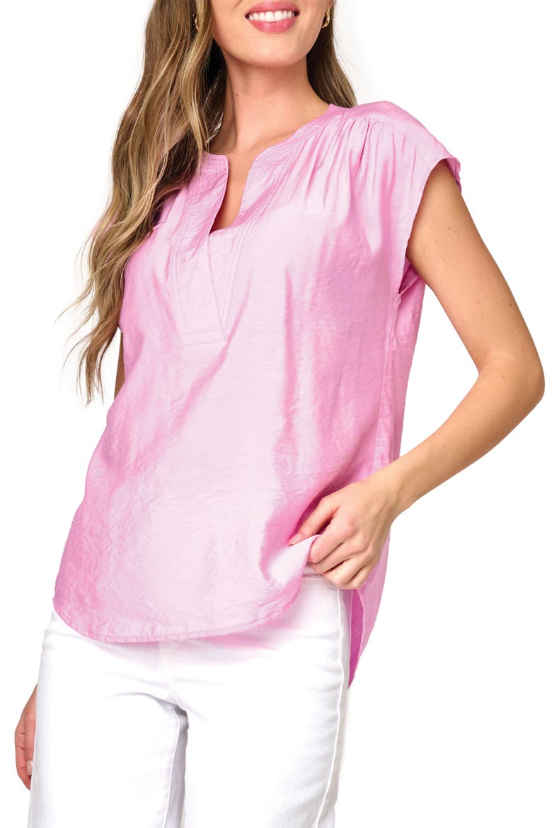 Split Neck Cap Sleeve High-Low Top, Alternate, color, SOLID LILAC