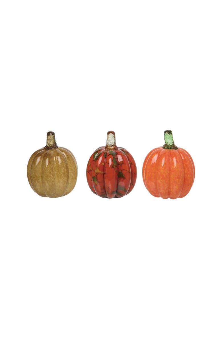 Transpac Glass Mini Harvest Pumpkin Set of 3 for Fall Home Decor, Main, color, Multicolored