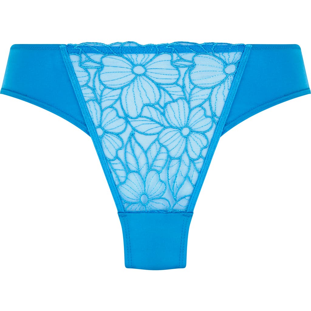 Shop Hunkemoller Hunkemöller Anya Embroidered Mesh Brazilian Panties In Malibu Blue
