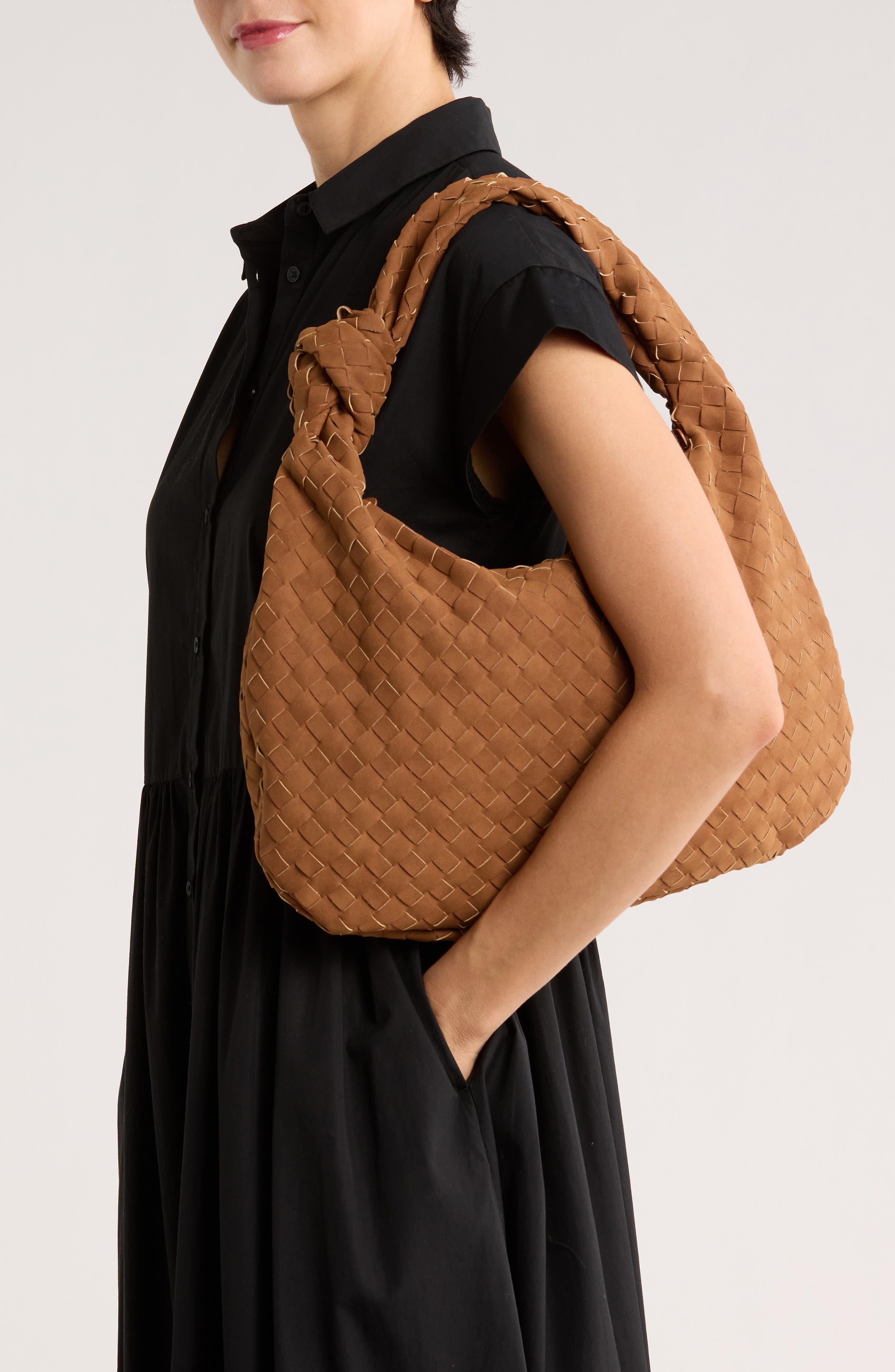Woven Faux Suede Hobo Shoulder Bag, Alternate, color, TAN