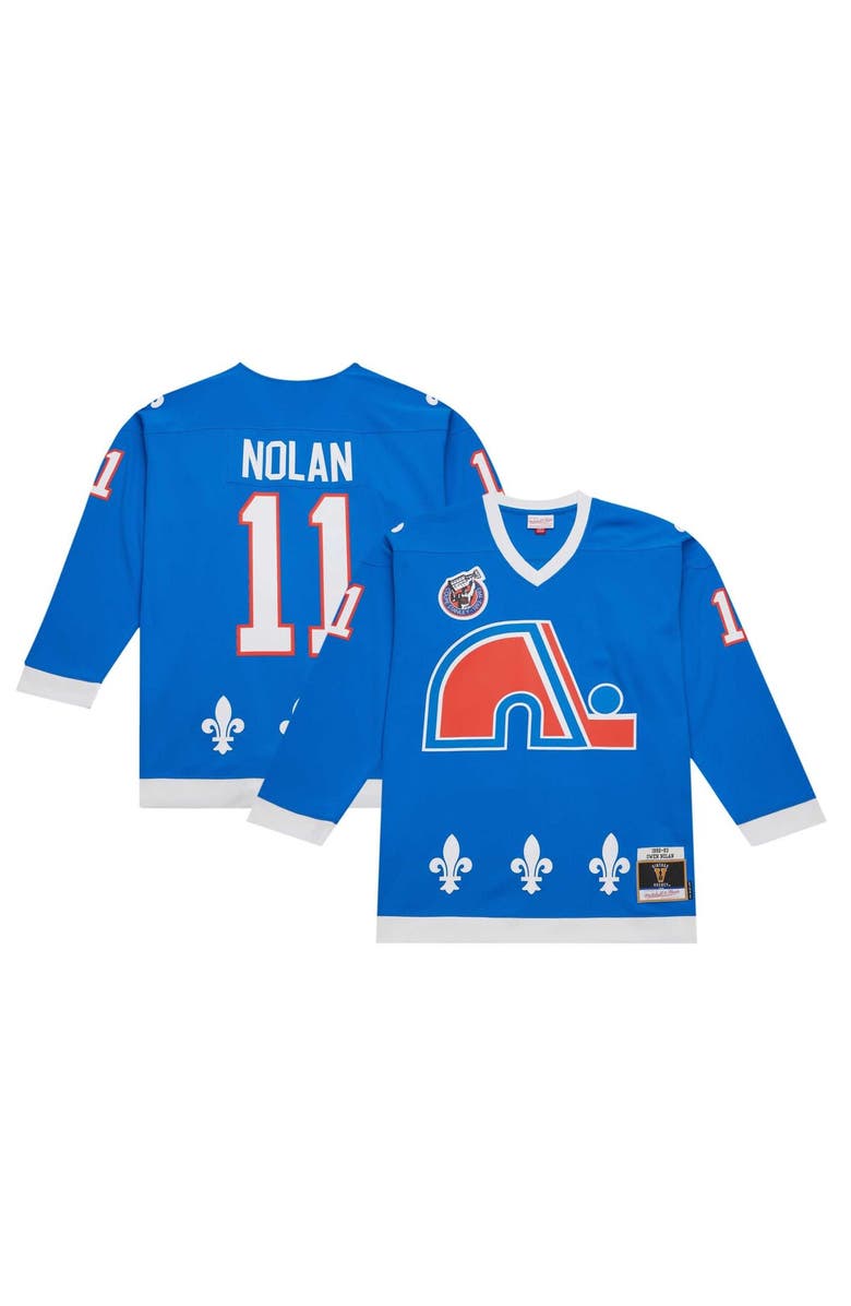 Mitchell & Ness Men's Mitchell & Ness Owen Nolan Blue Quebec Nordiques  1992/93 Blue Line Player Jersey, Main, color, 