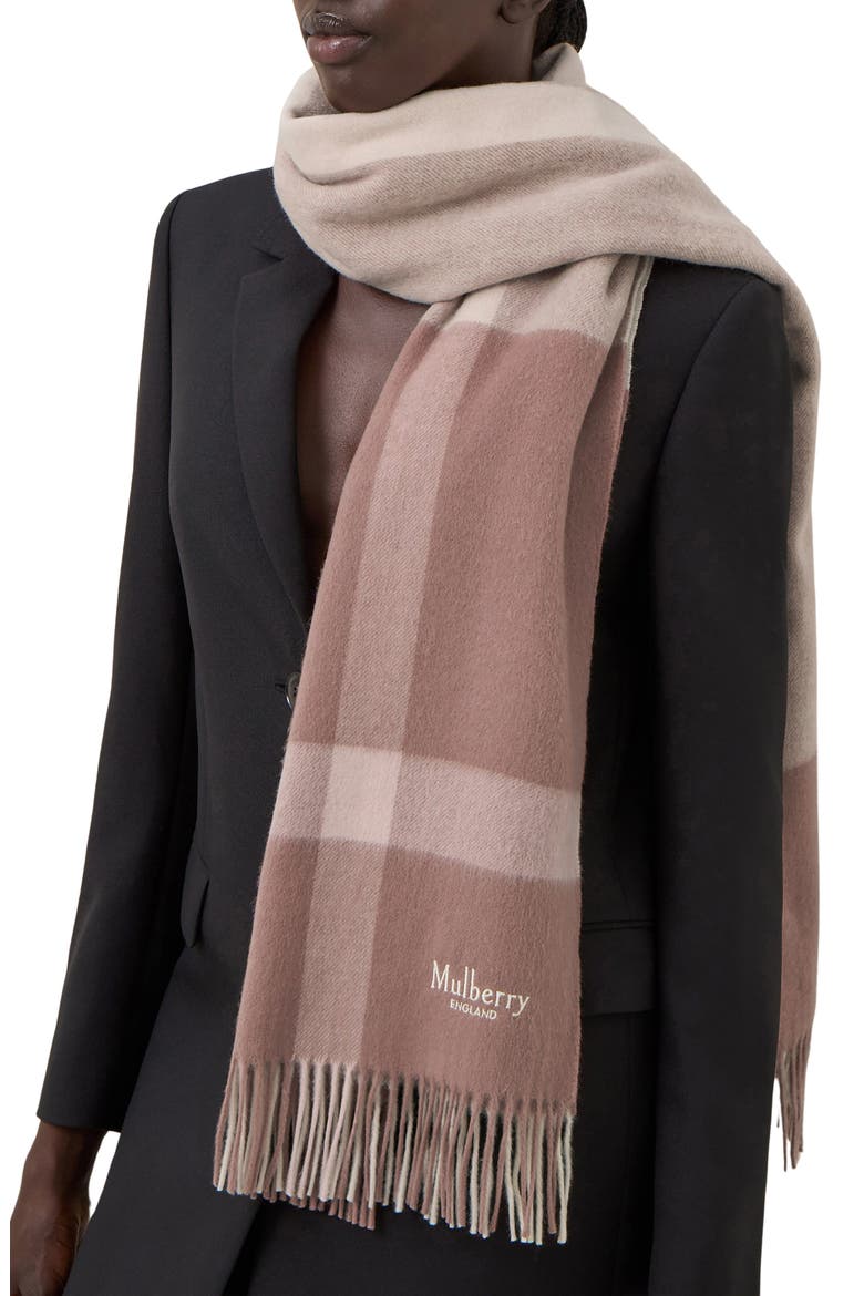 Check Merino Wool Scarf, Alternate, color, AUTUMN ROSE/ POWDER ROSE