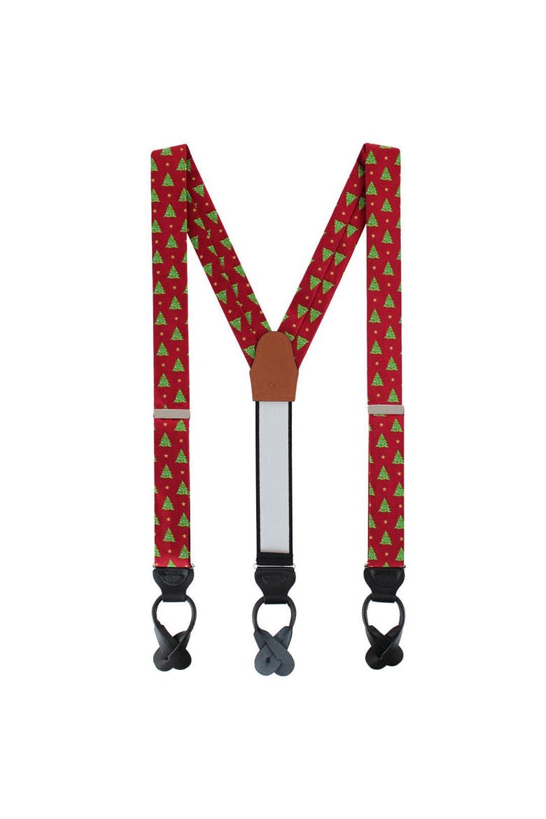 Oh Christmas Tree Novelty Silk Button End Suspenders, Alternate, color, Red