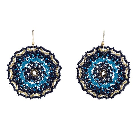 Dreamer Blue and Navy Hand-Beaded Mandala Drop Earrings