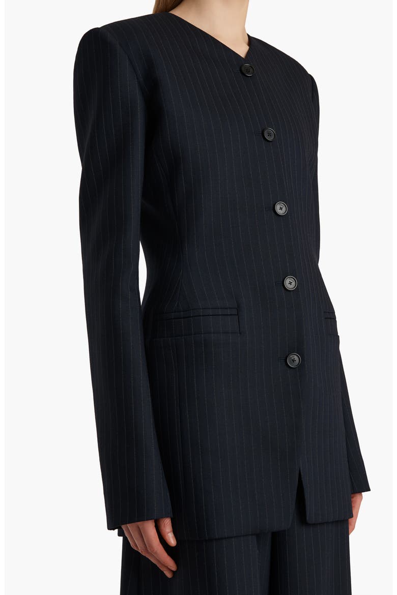 Naran Pinstripe Single Breasted Stretch Virgin Wool & Cotton Blazer, Alternate, color, NAVY / WHITE