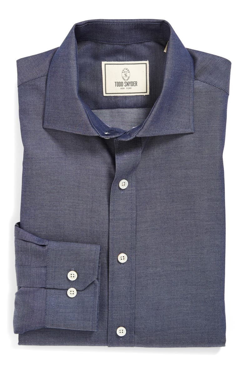Trim Fit Denim Dress Shirt, Main, color, DENIM