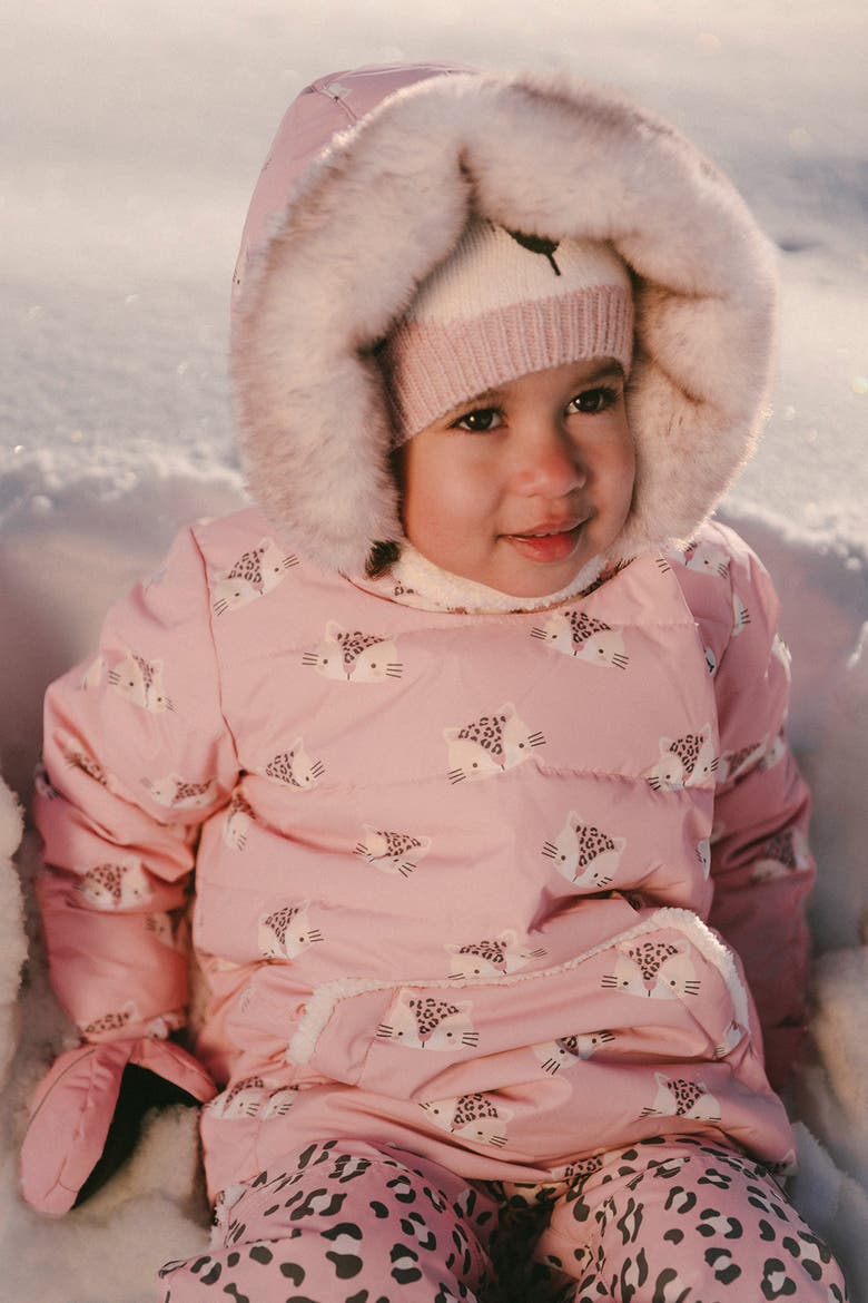 Leopard Two Piece Coat Pants & Neckwarmer Snowsuit, Alternate, color, Rose Leopard Print