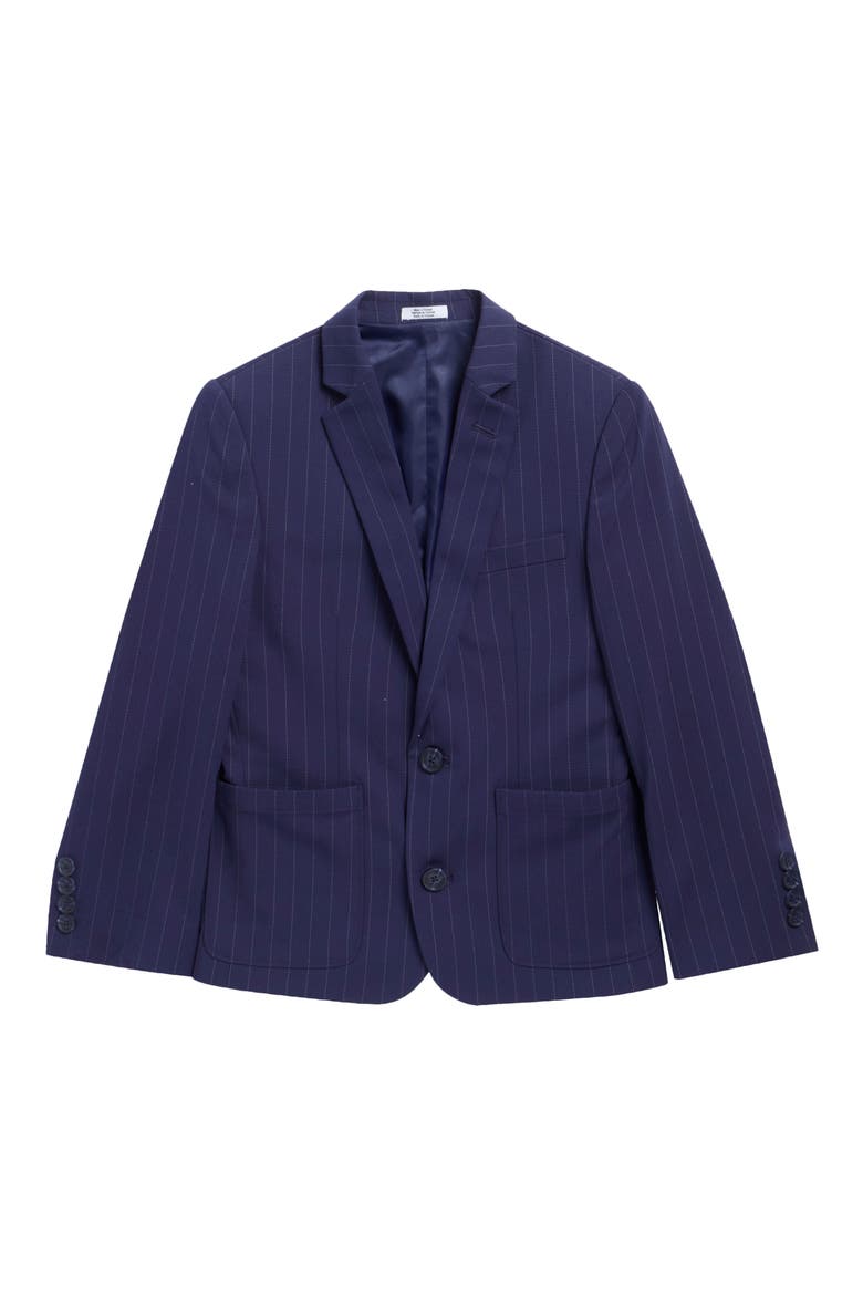 Kids' Subtle Pinstripe Stretch Blazer, Main, color, DK BLUE