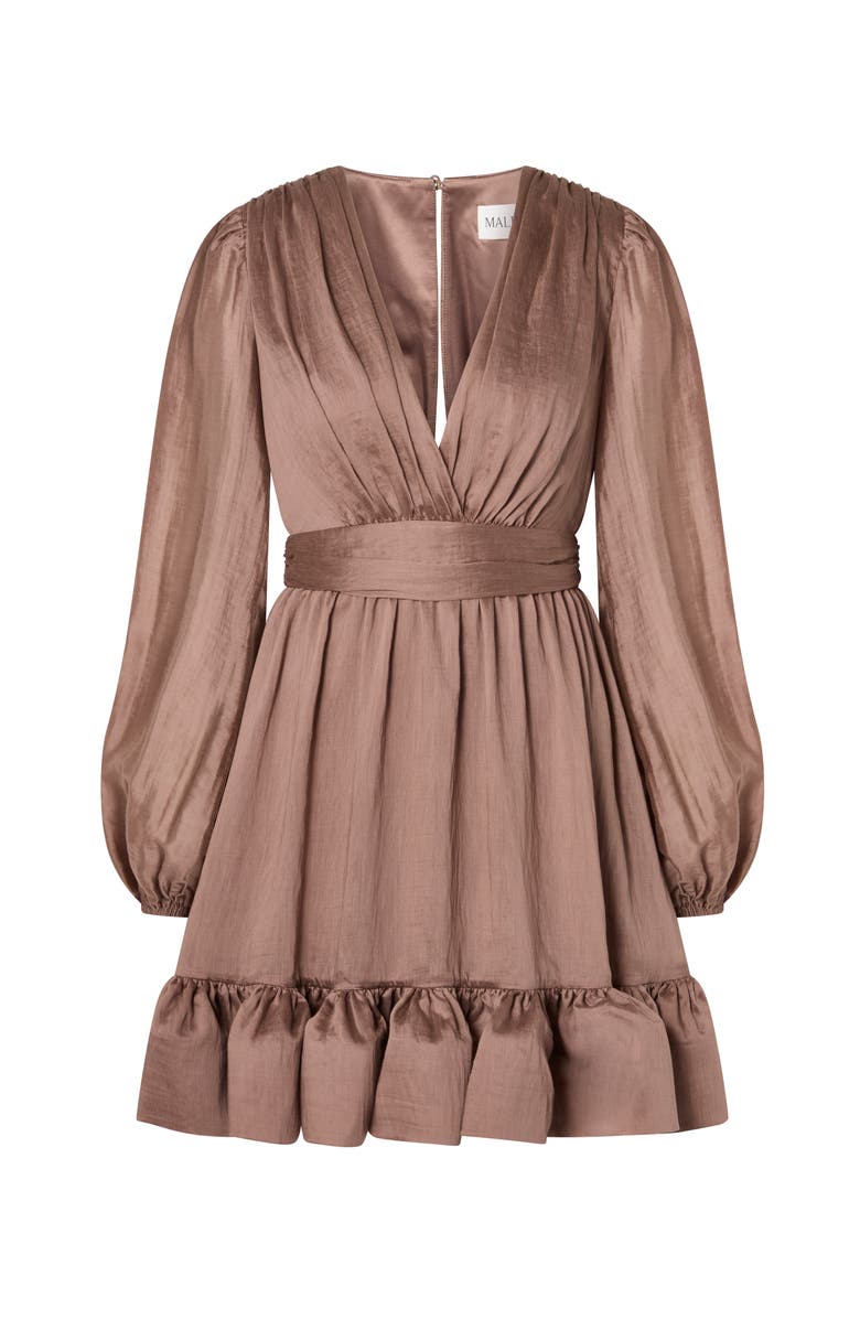 Malina Jadie V-neck Ruffled Mini Dress, Alternate, color, Taupe