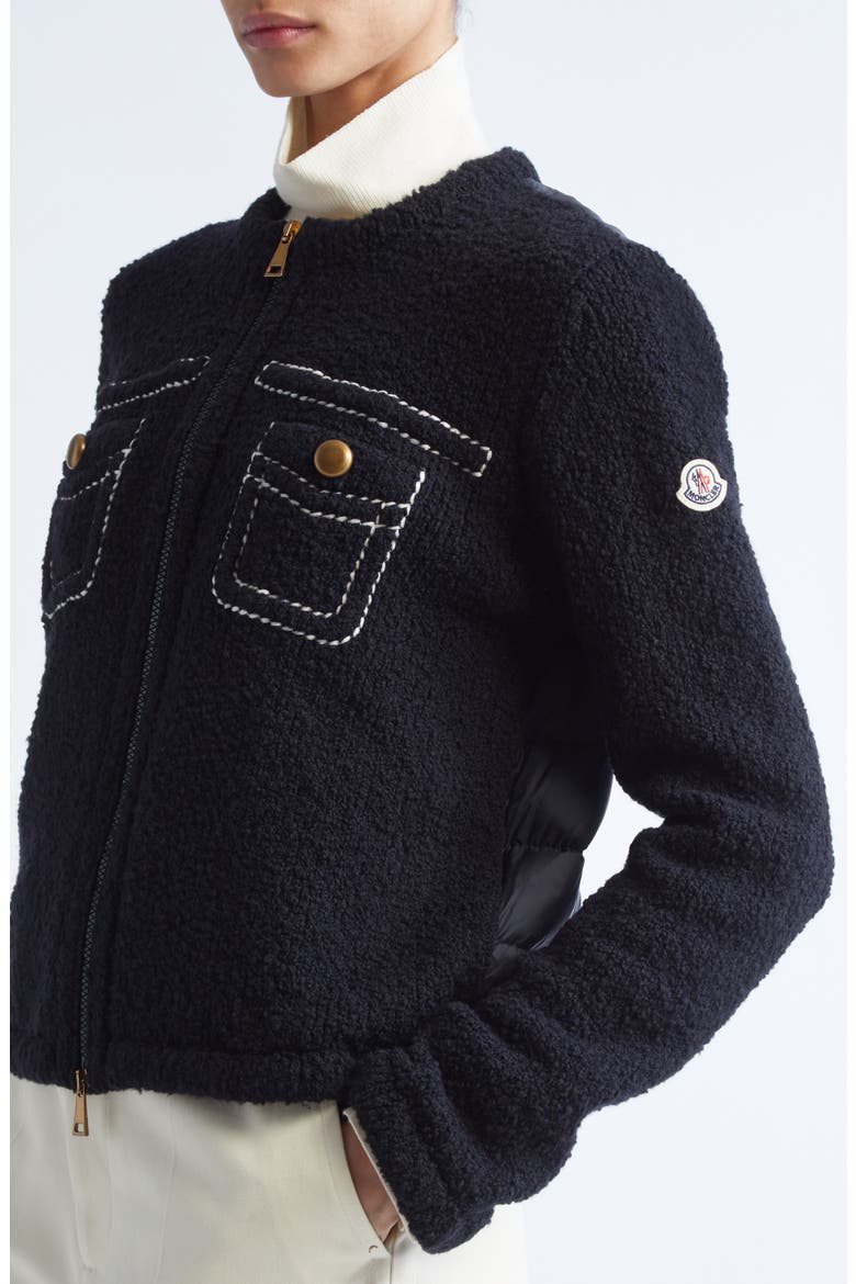 Trompe l'Oeil Bouclé Knit & Down Cardigan, Alternate, color, NAVY BLUE