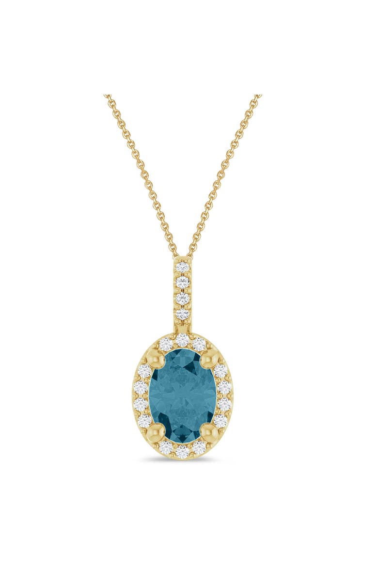 Oval Lab  Aquamarine & Diamond Halo Pendant Necklace 14K, Main, color, 0.78ct/Yellow Gold