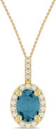 ALLUREZ Oval Lab Aquamarine & Diamond Halo Pendant Necklace 14K