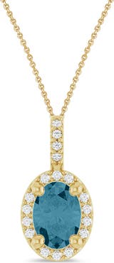 ALLUREZ Oval Lab Aquamarine & Diamond Halo Pendant Necklace 14K