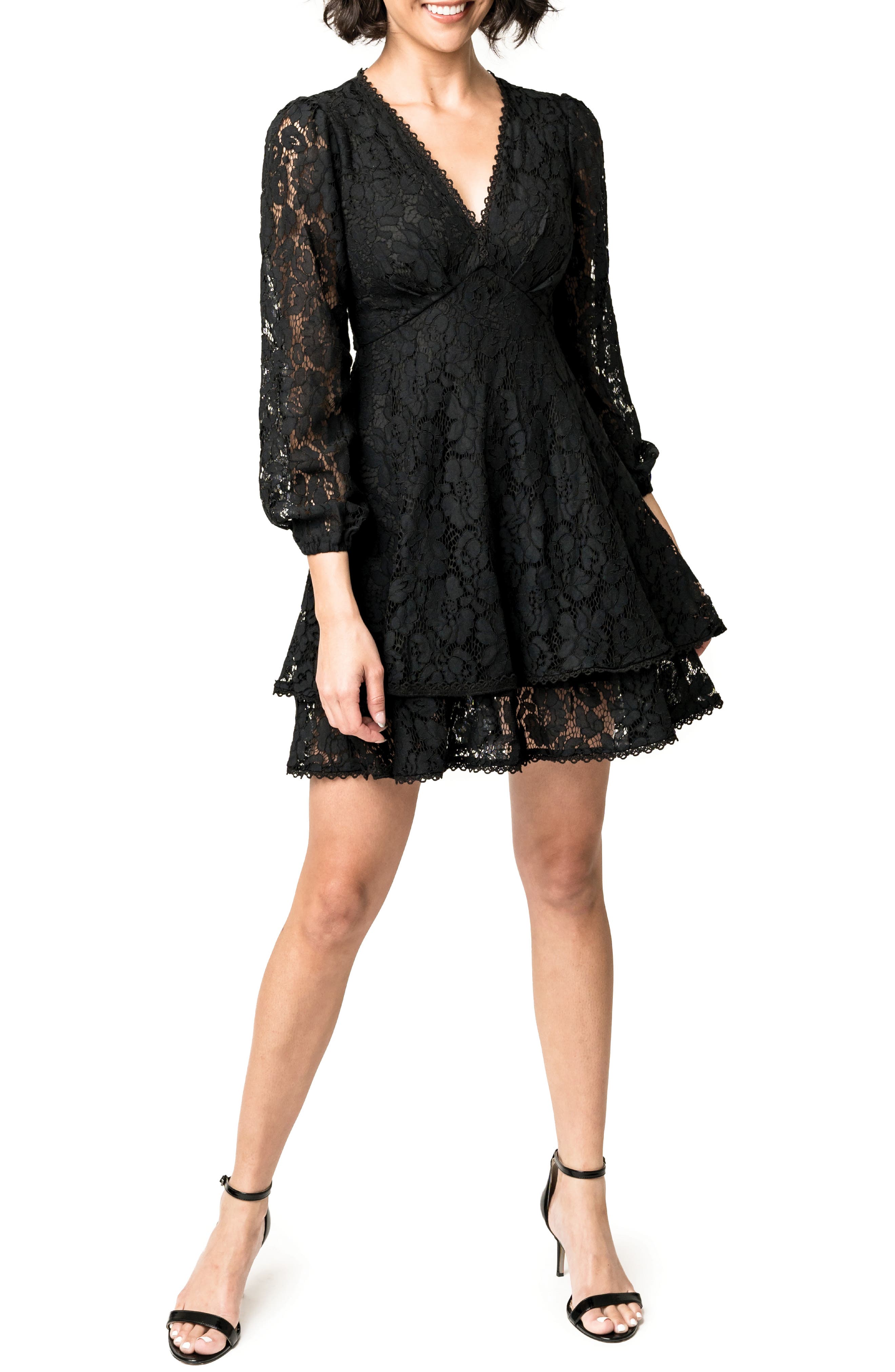 GIBSONLOOK Lace Long Sleeve Fit & Flare Minidress