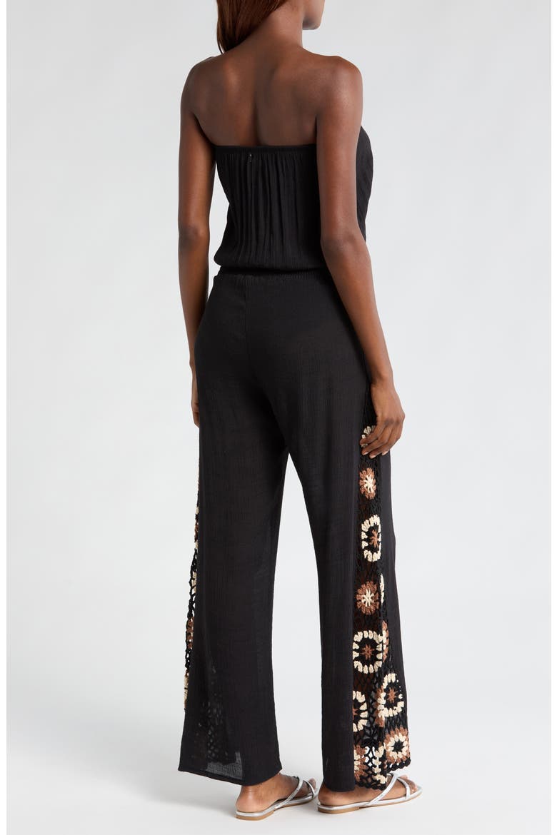 Crochet Inset Strapless Cover-Up Jumpsuit, Alternate, color, BLACK MULTI