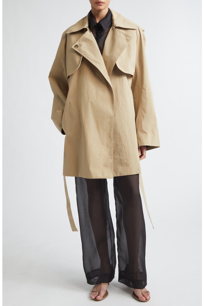 Carmy Split Cotton & Nylon Trench Coat with Removable Sleeves, Alternate, color, CAMEL