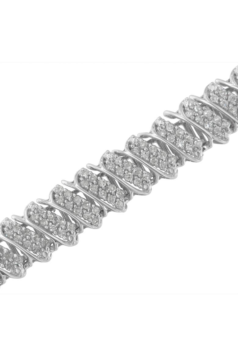 Silver 3.0 Cttw Diamond Multi Row Cluster Slanted Wave Link Tennis Bracelet, Alternate, color, White