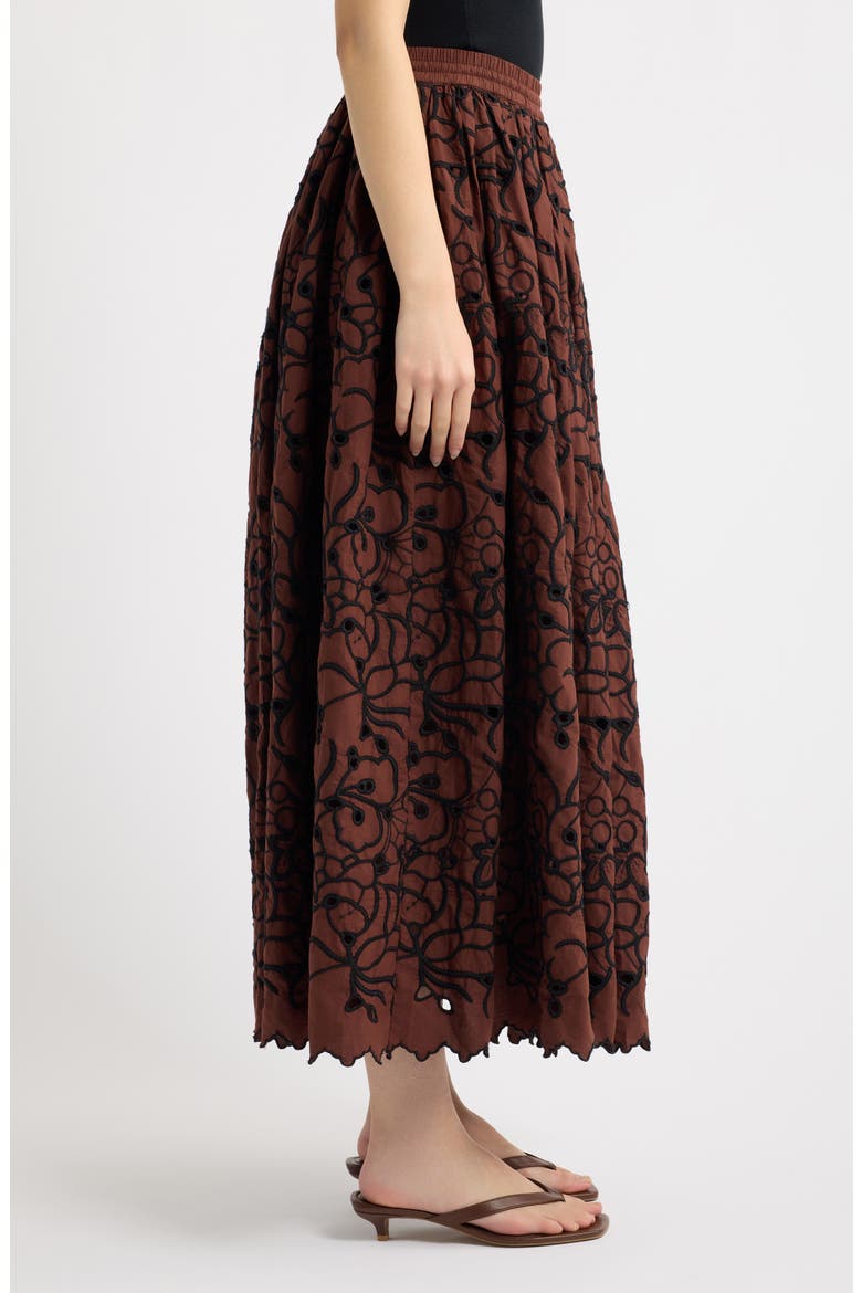 Fantasia Embroidered Eyelet Midi Skirt, Alternate, color, BROWNSTONE EMBROIDERY