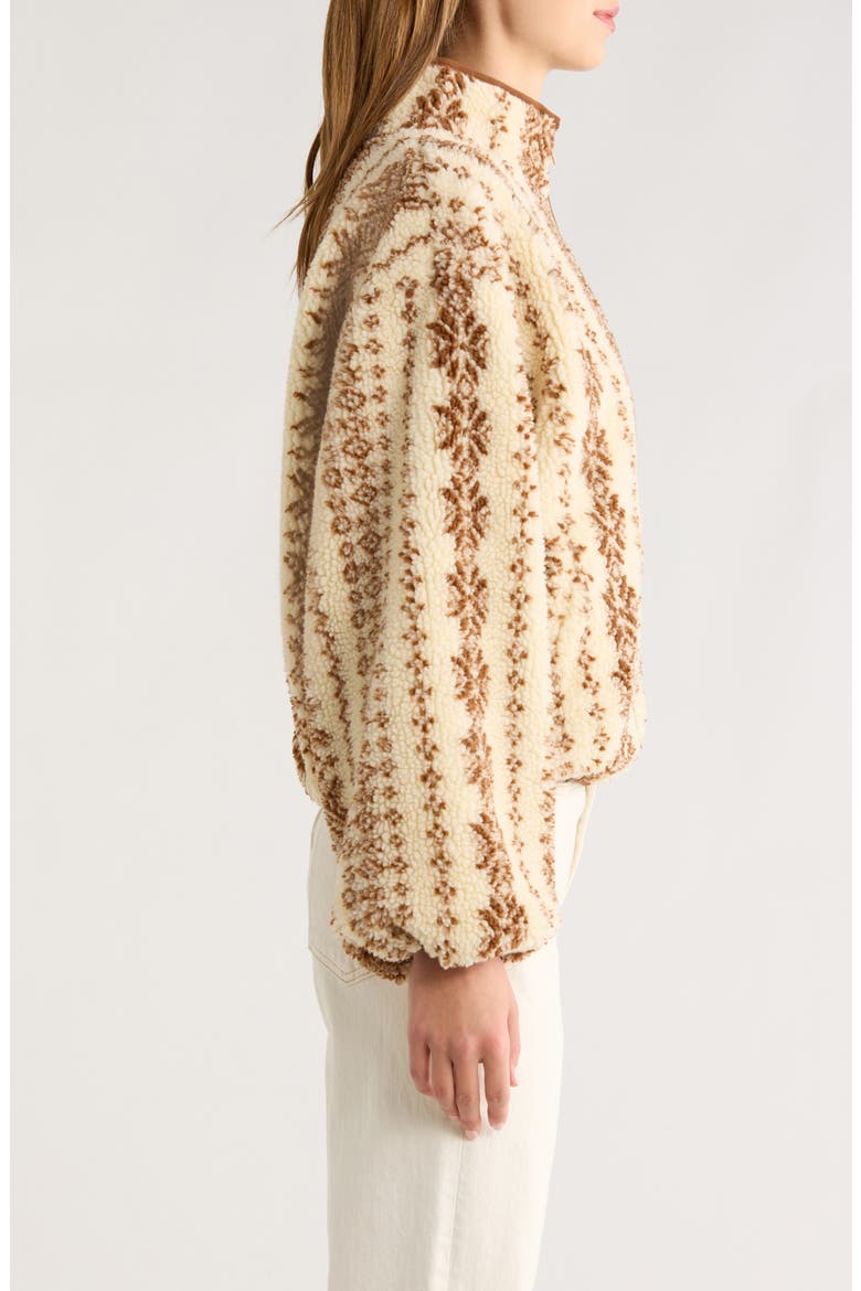 High Pile Fleece Jacket, Alternate, color, IVORY/ BUTTER BROWN