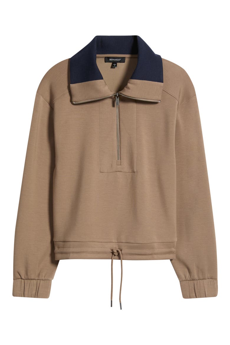 Quarter Zip Drawstring Pullover, Alternate, color, DESERT TAUPE/ EVENING BLUE