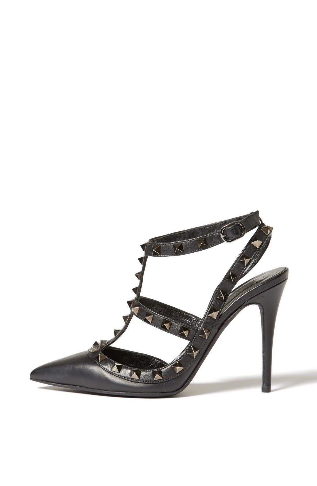 Valentino Garavani Noir Rockstud T-Strap Pointed Toe Pump, Alternate, color, 