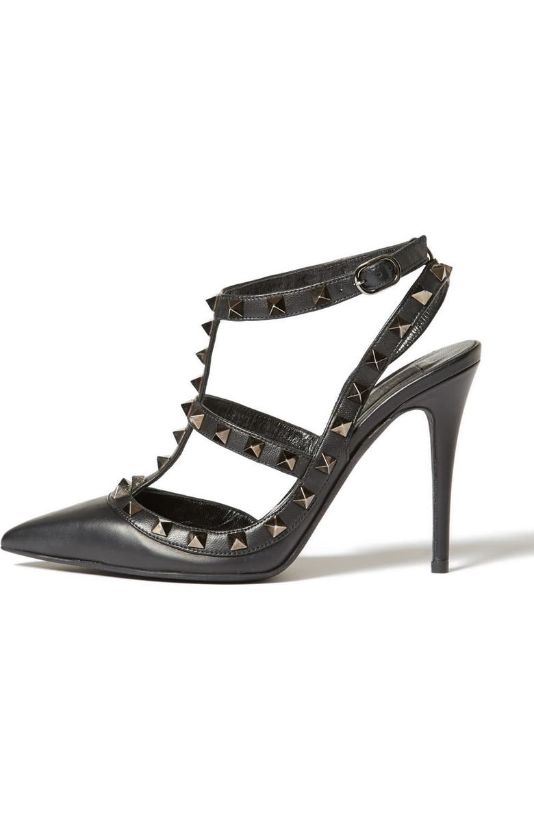 Valentino Garavani Noir Rockstud T-Strap Pointed Toe Pump, Alternate, color,
