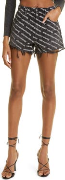 Alexander Wang Bite Logo High Waist Destroyed Hem Cotton Denim Shorts