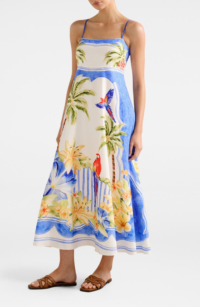 Ever New Bianca Mixed Print Linen Blend Dress, Alternate, color, Antigua Holiday