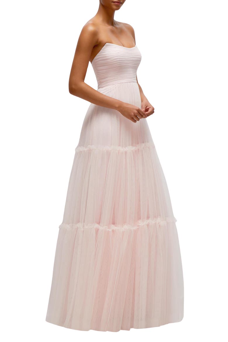 Strapless Tiered Tulle Gown, Alternate, color, BALLET PINK