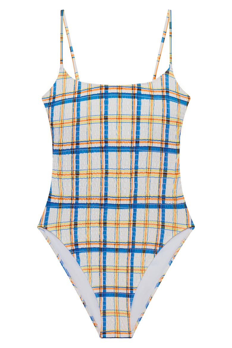 Kennedy Smocked One-Piece Swimsuit, Alternate, color, WHITE/ BLUE MULTI