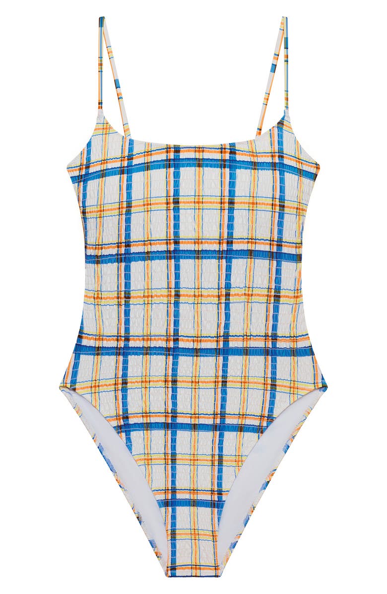 Polo Ralph Lauren Kennedy Smocked One-Piece Swimsuit, Alternate, color, White/ Blue Multi