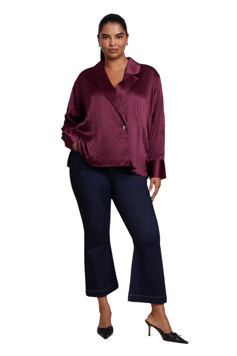 Double Breasted Satin Shirt (plus), Alternate, color, ZINFANDEL