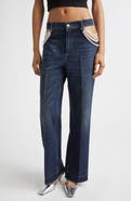 Stella McCartney Faux Pearl Embellished Cutout Release Hem Straight Leg Jeans