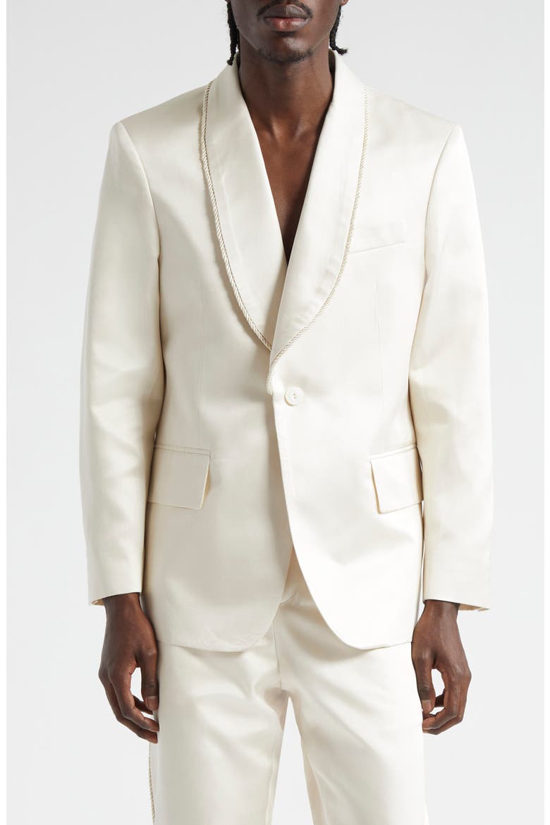 Shawl Collar Silk Twill Tuxedo Jacket, Main, color, ECRU