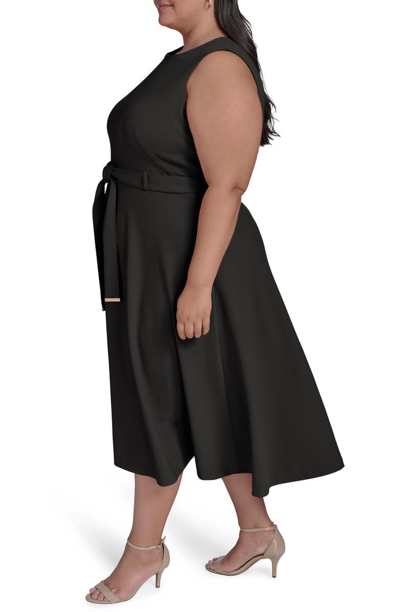 Calvin Klein Tie Scuba Crepe Midi Dress, Alternate, color, Black