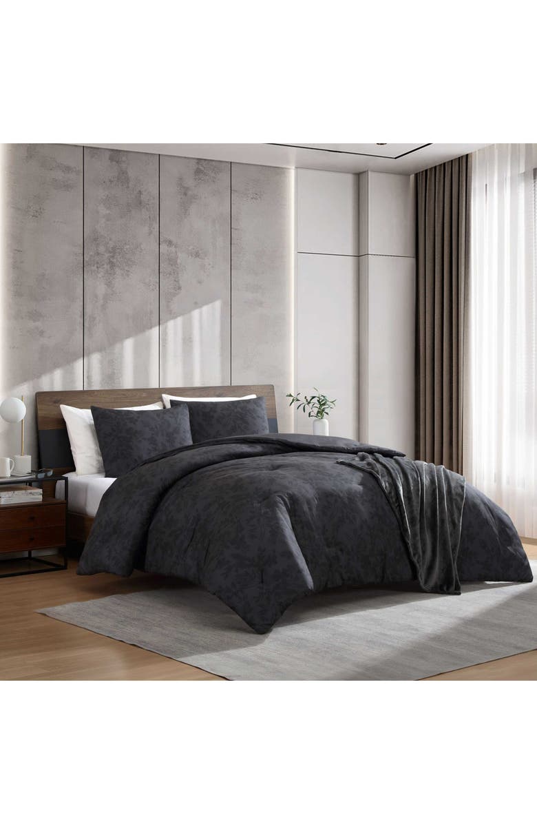 Kenneth Cole New York Floral Silhouette Comforter & Throw Set, Alternate, color, Charcoal
