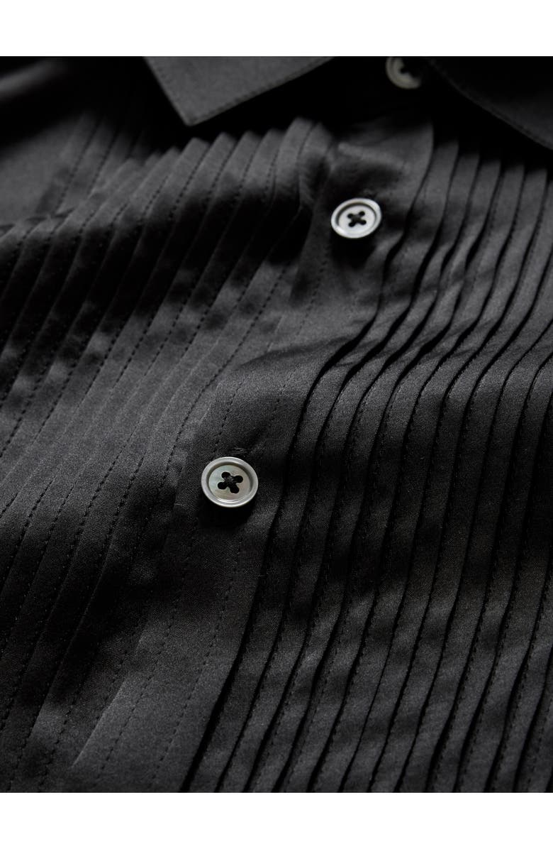 John Varvatos Pleated Front Silk Button-Up Shirt, Alternate, color, Black