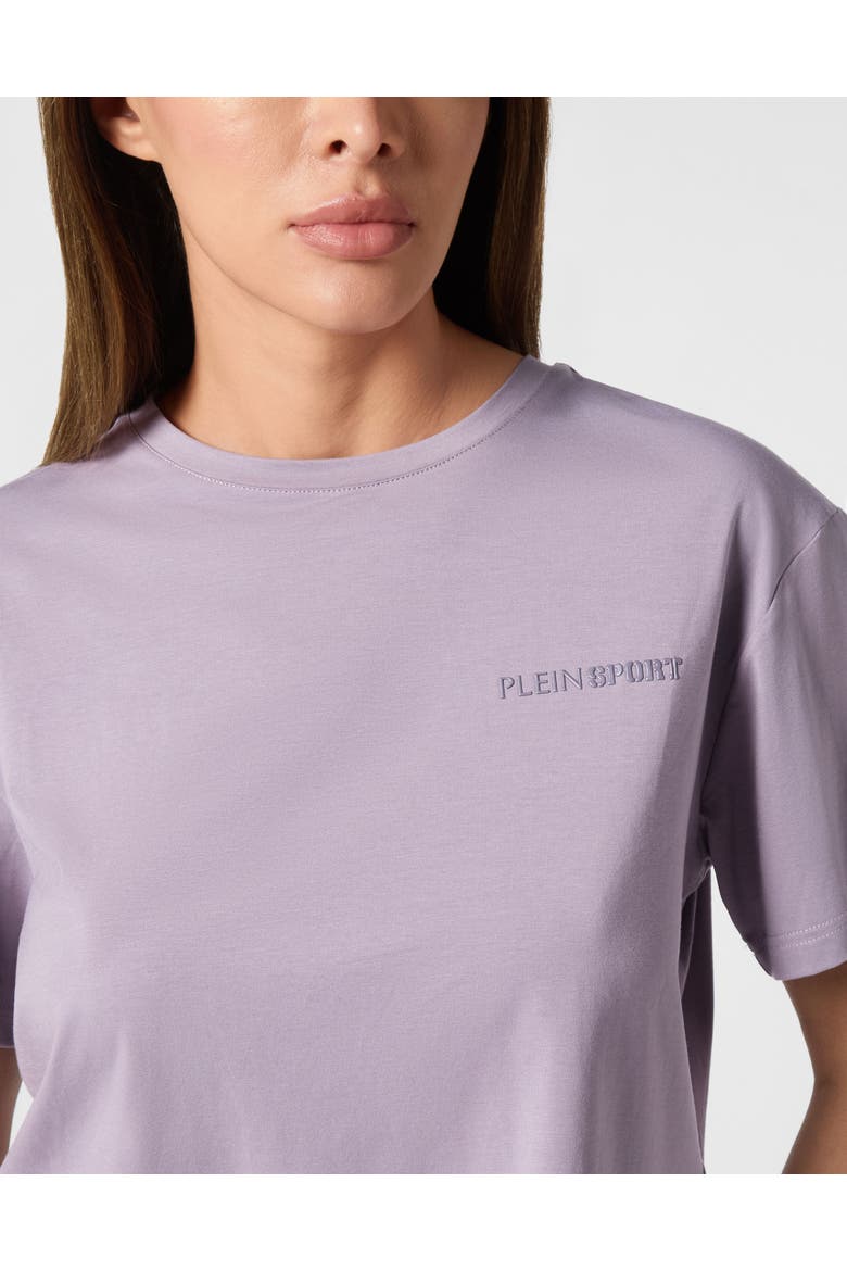 Cotton Cropped T-Shirt Round Neck Ss Scratch Women, Alternate, color, Purple