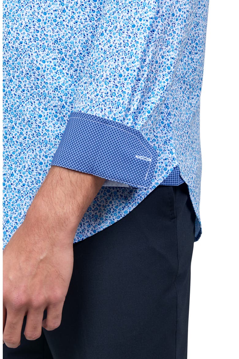 Slim Fit Floral Print Recycled Performance Stretch Dress Shirt, Alternate, color, WHITE BLUE