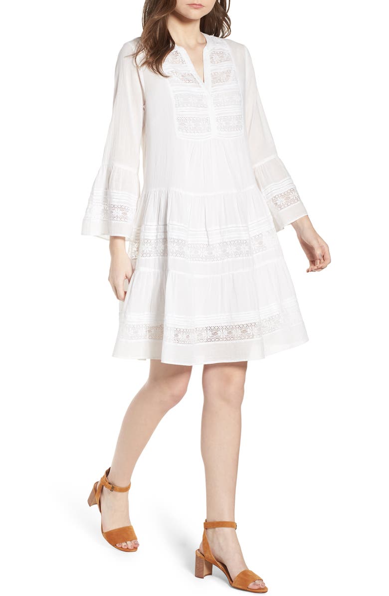 VELVET by Graham & Spencer Lace Inset Cotton Gauze Dress, Main, color, 