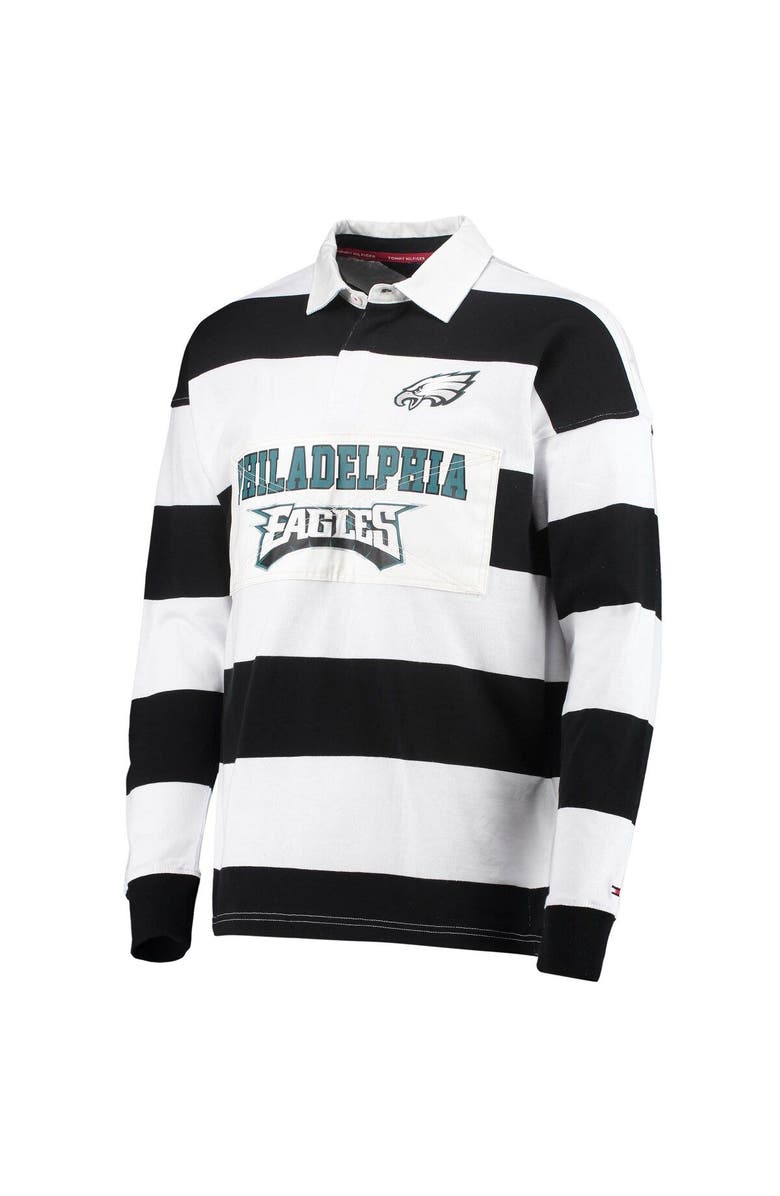Tommy Hilfiger Men's Tommy Hilfiger Black/White Philadelphia Eagles Varsity Stripe Rugby Long Sleeve Polo, Alternate, color, 