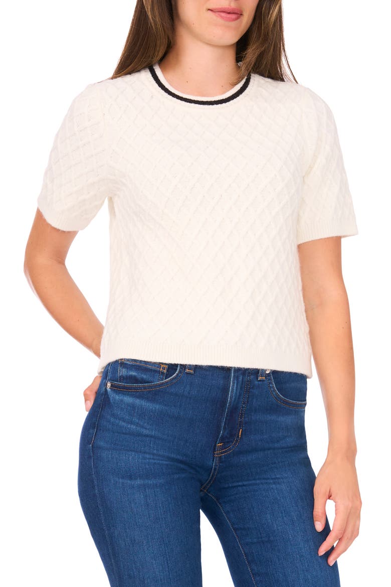 Diamond Stitch Short Sleeve Sweater, Main, color, NEW IVORY